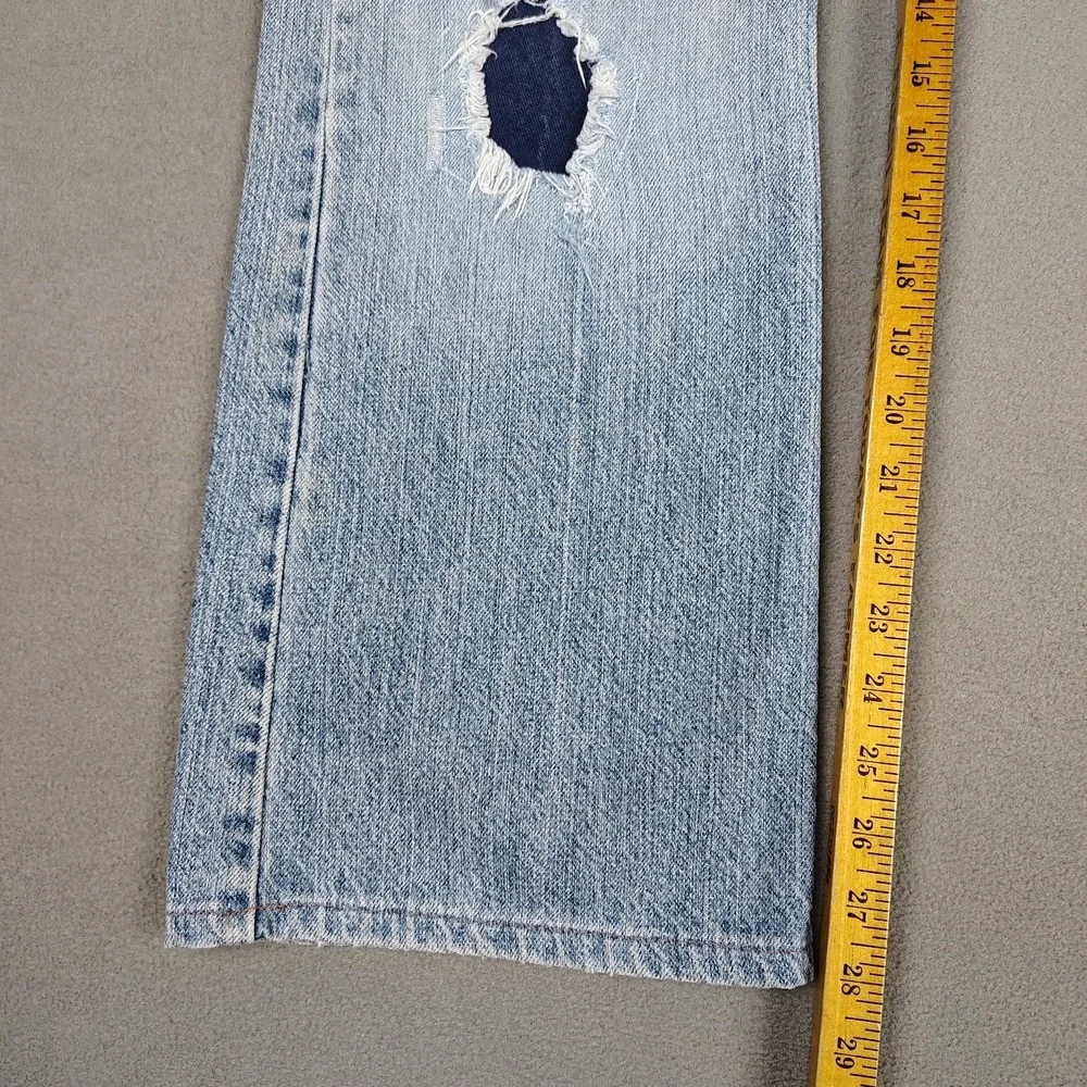 Vintage Y2K Levis Low Boot Cut‎ 34x28 Blue Patchwork Thrashed Skater Grunge Rave